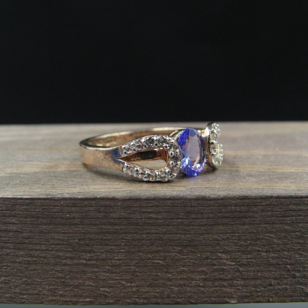 Size 8 Sterling Tanzanite & White Topaz Gem Ring - Picture 3 of 8